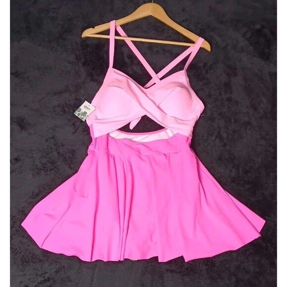 B2Prity Other - NWT! B2Prity Cutout OnePiece Swimdress Swimsuit XL Pink Colorblock Tummy Control